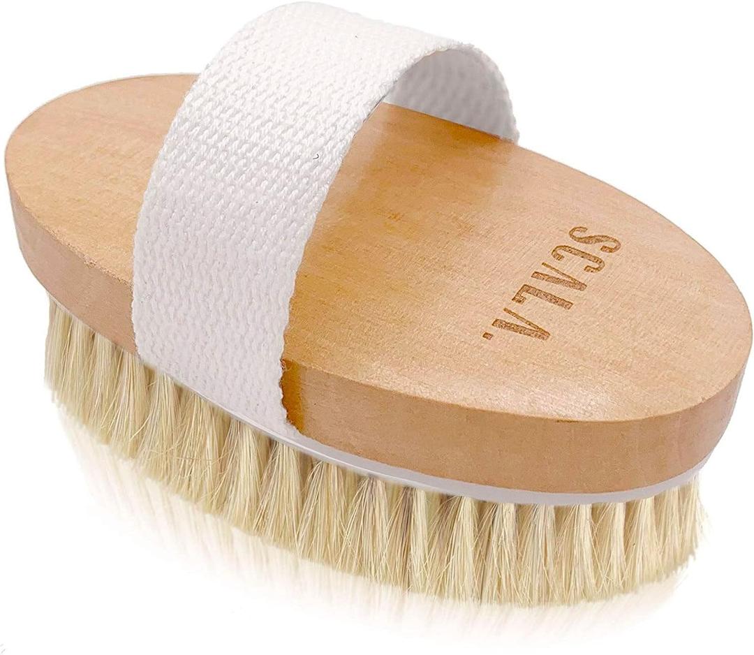Dry Brushing Body Brush SCALA Natural Bristle Body Brush, Soft Body Exfoliating Brush Scrub for Dead Skin, Cellulite, Lymphatic Drainage, Blood Flow  Thicker & Stronger Medium Strength