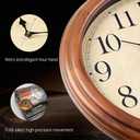 ZELVON amusediy 16-Inch Wood Wall Clock with Large Numbers, Retro Round Brown Clock Wall, Silent Non-Ticking for Living Room, Kitchen Wall Clocks