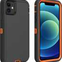 For iPhone 12 Case/12 Pro Case, (Not Fit 12 Mini) Defender Case Heavy Duty Shockproof Dustproof 3 in 1 Rugged Protective Phone Cover for iPhone 12 Pro/12 6.1 Inch (Orange/Black)