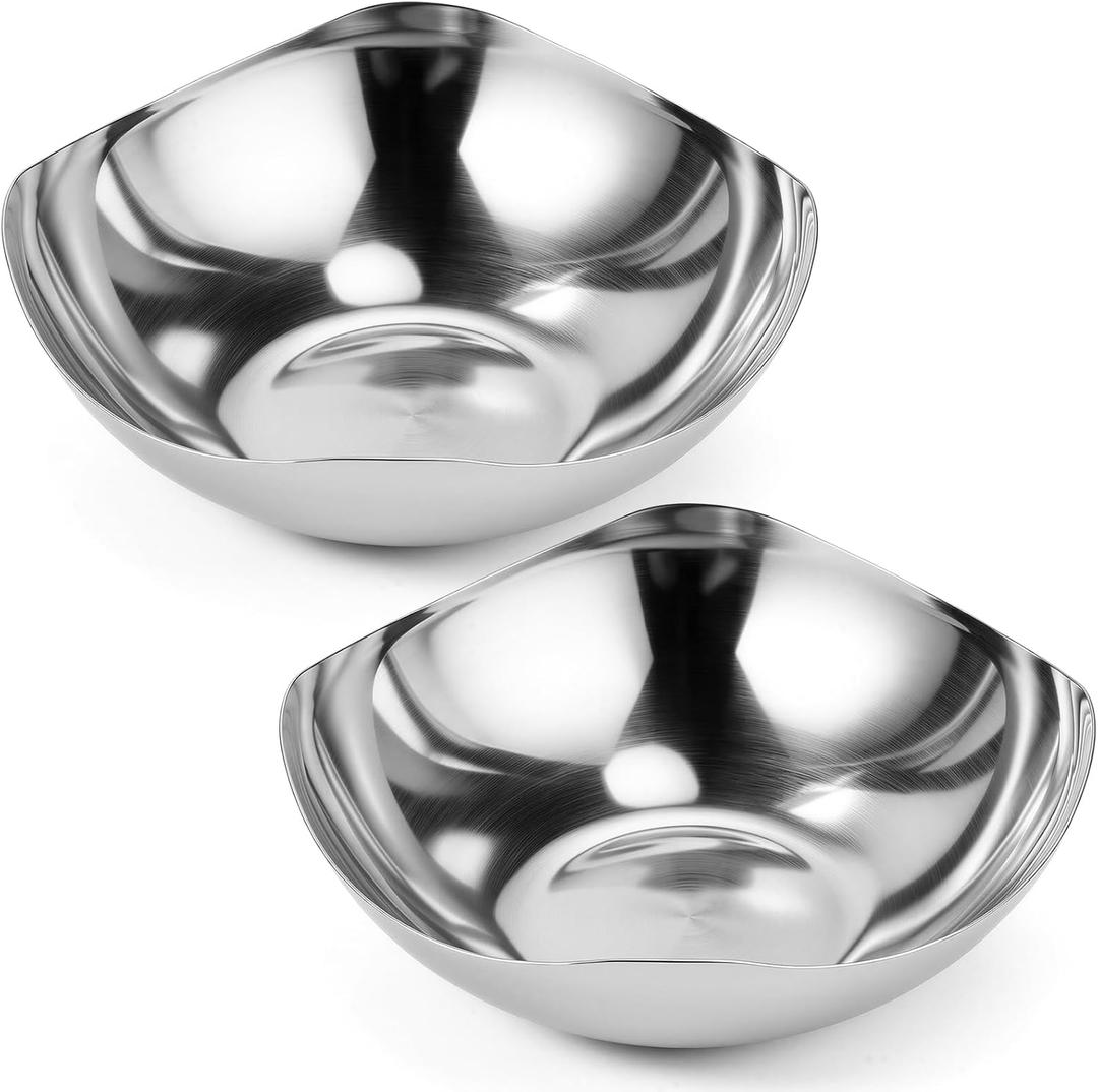 2 Pcs Large Silver Candy Bowl Stainless Steel Decorative Bowl 8 Inches Candy Dish for Office Entryway Desk Key Tray Table Silver Tray Mirror Polished
