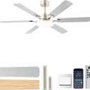 NKPU 56 Inch Ceiling Fans with Lights, Large Modern Nickel Ceiling Fan with Light and Remote Control, 6 Double Sided Blades, 6 Speed DC Motor, Dimmable LED, Silent Timing, Indoor Outdoor Patio Use