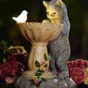 Nacome Solar Cat Statue for Garden Decor: IP44 Weatherproof Resin with Automatic Lighting - No Installation- Outdoor Yard Patio Balcony Art - Birthday Gifts for Bird Lovers Mom Grandma Women (Gray)