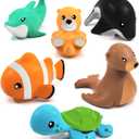 Tub Works Marine Mold Free Bath Toys, 6 Pack | Sealed, No Hole Bath Toys Design Keeps Moisture Out | Soft, Squeezable & Float on Water | Easy-Grip Baby & Toddler Bath Toy Set | Great Baby Pool Toys