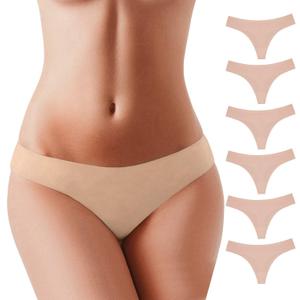 BUBBLELIME XS-XXL Sport Thong Panties Women Low Rise Sexy G-String No Show Bonded Breathable Underwear (6 Pack&3 Pack&1 Pack) (Beige, M)