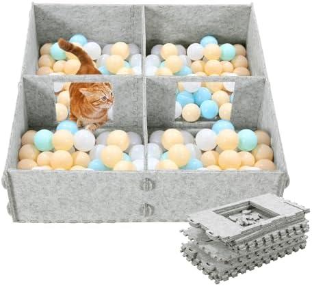 MABOZOO Large Cat Ball Pit wiht Samll Doors, 33.5 Inch Inch Foldable Ball Pit for Cats and Dogs, Indoor Outdoor Ball Pit for Pet Interactive Playtime Toy for Active Pets (Ball Not Included)