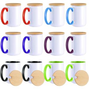RAINBOWTIE Sublimation Mugs Set of 12, 15 oz Sublimation Coffee Mugs with Bamboo Lid, Tazas Para Sublimar, Mug Sets, Coffee Cup with Lid,6 Assorted Colors