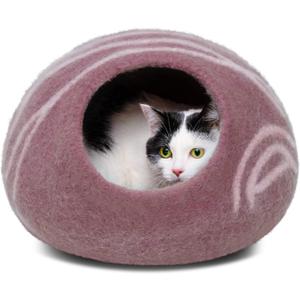 MEOWFIA Cat Cave  Premium Felt Cat Bed for Indoor Cats, Handmade Merino Wool (Gold Rose, Medium)