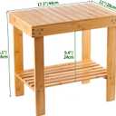VaeFae Bamboo Shower Bench, Spa Bench Seat Stool, Foot Rest Shaving Stool with Non-Slip Feets and Storage Shelf, Works in Bathroom/Living Room/Bedroom/Garden Leisure