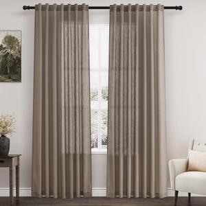 Dark Taupe Linen Curtains 84 Inches Long for Bedroom Back Tab Light Filtering Privacy Semi Sheer Curtains Modern Farmhouse Decor Dark Taupe Cotton Textured Curtain for Living Room 2 Panels 52x84