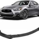 ECOTRIC Front Bumper Lip Chin Spoiler Splitter Compatible with 2014-2017 Infiniti Q50 Base Premium (3PCS) Gloss Black