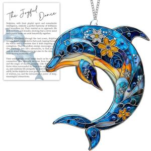 Beach Christmas Ornaments for Tree, Sea Turtle Acrylic Suncatcher Ornament with Story Card, Sea Turtle Gifts for Women, Beach Gifts for Women, Christmas Stocking Stuffers Ideas (Dolphin)