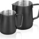 2 Pack Matte Black Milk Frothing Pitcher, 12oz/350ml & 20oz/600ml Espresso Steaming Pitcher, Stainless Steel Milk Frother Steamer Cup, Perfect for Espresso Coffee Cappuccino Latte Art