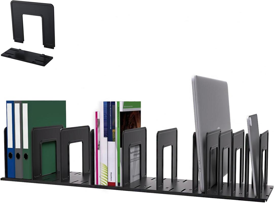 LuluEasy Adjustable Vertical File Sorter Sturdy Plastic Expandable Upright File Holder, Desktop Binder Organizer, School Office File Organizer Bookshelf Divider, Assemble Easily Endlessly, Black