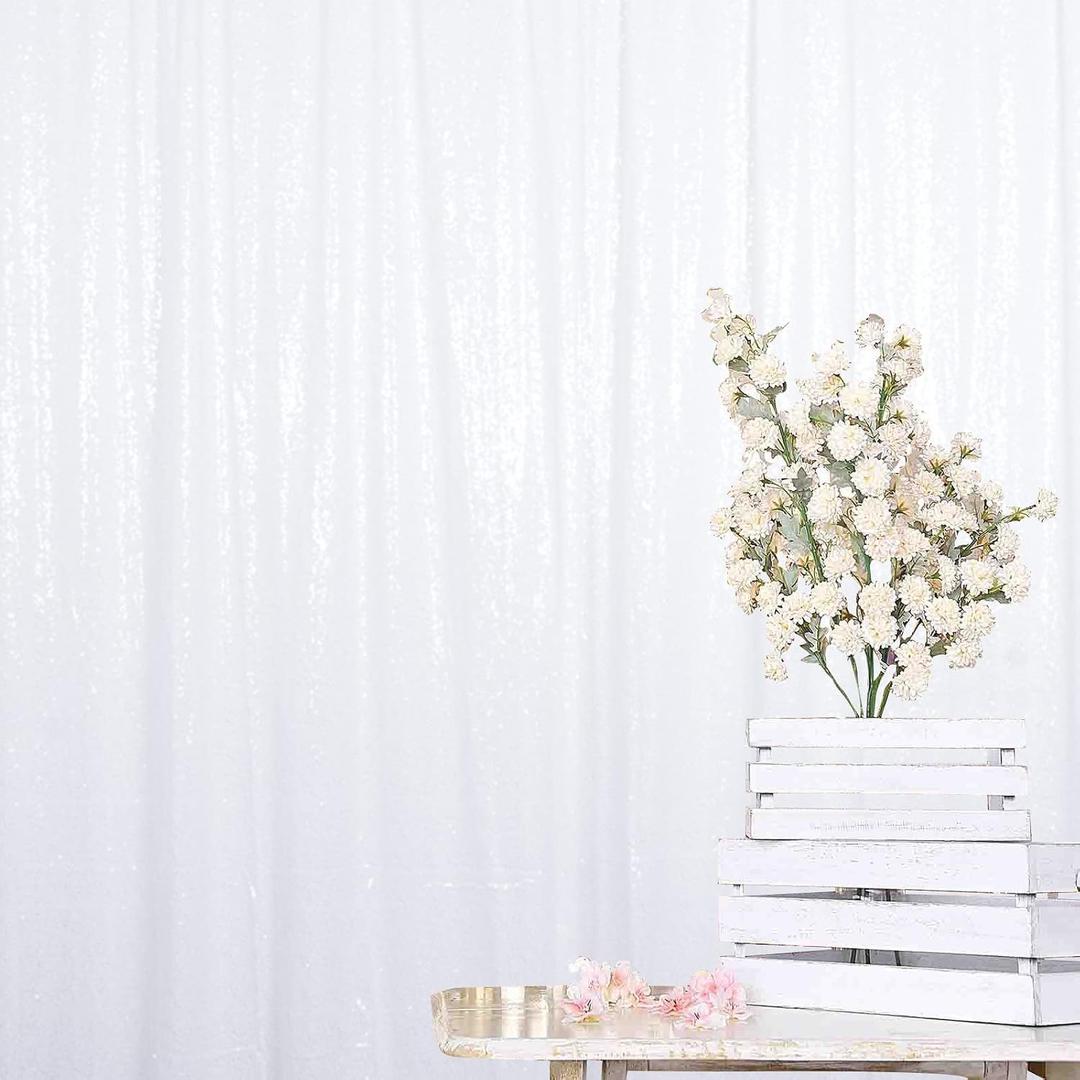 ShinyBeauty Sequin Backdrop White 4x8FT Sequin Fabric Backdrop Shimmer for Photograph Wedding,8FT White Glitter Curtain for Baby Birthday Background