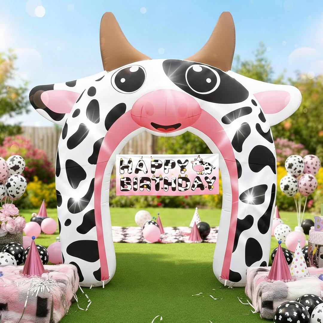 12FT Cow Inflatable Arch Outdoor Decorations Giant Cow Blow Up Built-in 5 LED Lights for Farmhouse Theme Baby Shower First Rodeo Birthday Western Cowboy Cowgirl Party Yard Garden Lawn