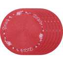 Valentines Day Placemats Set of 6 Table Decorations Indoor Red Heart Embroidered Round Place Mats for Home Wedding Farmhouse Party Decor Kitchen Dinning