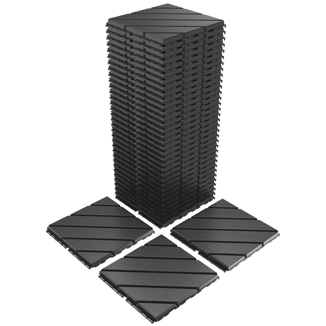 VANCASTLE 36 Pack Interlocking Deck Tiles, 12"x12" Patio Pavers, Heavy Duty Plastic Outdoor Flooring with Drainage, Waterproof Non-Slip Snap-Together Tiles for Balcony, Poolside, Garage, Dark Grey