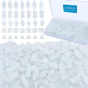 LITMIND Misty White Stained Glass Mosaic Tiles - 240 Pieces in 5 Shapes (Rectangle, Triangle, Rhombus, Square, Leaf) for Crafts & Mosaic Projects (Opaque)