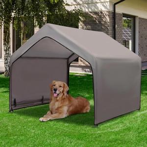 Summertrail Extra Large Dog House Outside, Dog Tent Outdoor, Big Dog Shade Shelter Doghouse Canopy, Water Resistant Dog shelter with Ground Nail, Gray Sun Rain Cover for Pet Cat Livestock 4'x 4'x 3.3