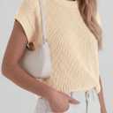 PRETTYGARDEN Women's 2026 Spring Fashion Sweater Vest Business Casual Crochet Tops Cap Sleeve Knit Shirt Beach Summer Outfits (Beige, M)