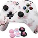 RALAN Cherry Blossoms Skin, Sakura Silicone Controller Cover Skin Protector Compatible for Xbox Ones Controller (Pink Pro Thumb Grip x 2,Cat Grips x 2,Skull Cap x 2).