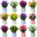 12 Pcs Artificial Potted Flowers Fake Potted Plants Plastic Faux Flowers for Home Decor Indoor Small Artificial Plants in Pots for Wedding Home Desk Tabletop Outdoor Office Kitchen