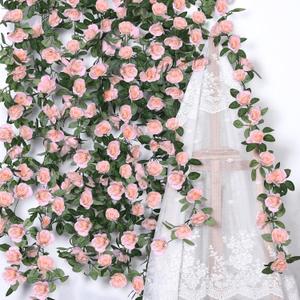 Aneco 8 Pack 64 FT Pink Flower Artificial Rose Vines Roses Fake Vine Flowers Plants Party Supplies for Holiday Wedding Garden Craft Art Decoration