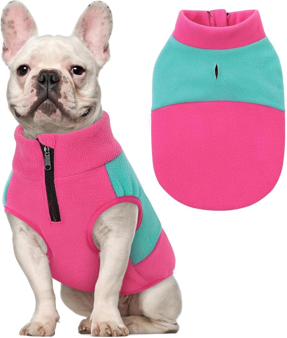 Queenmore Dog Fleece Sweater, Medium Dog Sweater, Fleece Dog Vest Jacket, Pet Sweatshirt Winter Clothes for Dogs Boy Or Girl Large Medium Small Size Fuchsia/Mint,M (Medium(Chest 16.93"))