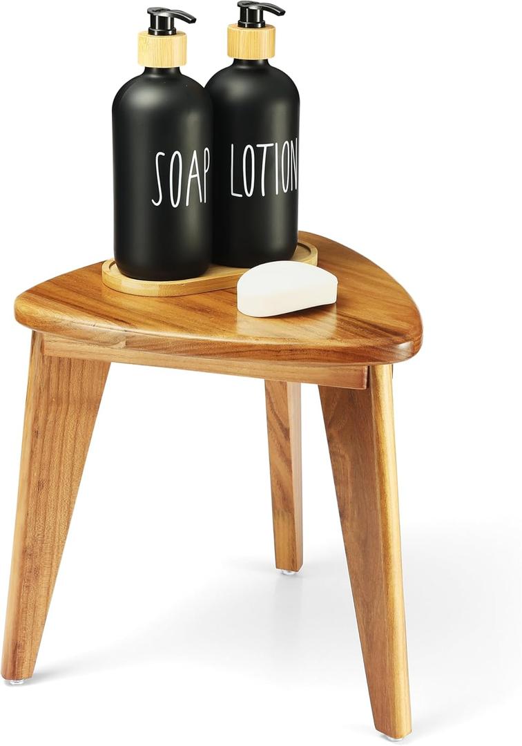 Teak Shower Stool, Teak Shower Bench, 12'' Spa Shower Foot Rest for Shaving Legs, Waterproof Wood Chair for Inside Shower, Organizer Wooden Stool, Corner Seat for Bathroom Livingroom