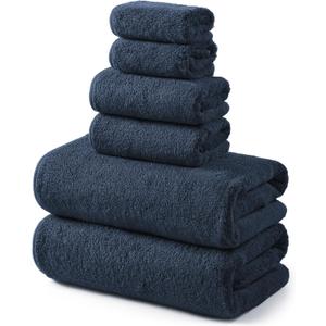 REDKISS Large Bath Towels Set - Premium Quality, Soft, 100% Cotton Towels for Bathroom, Spa - Includes 2 Bath Towels, 2 Hand & 2 Washcloths, Super Absorbent Quick Dry Towel (6 Piece Set) - Navy Blue, 27 inches x 59 inches