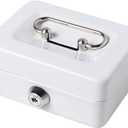 Decaller Mini Cash Box with Lock and Slot, Metal Coin Bank Piggy Bank for Adults & Kids, 4.9" x 3.7" x 2.3", White