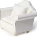 Dollhouse Couch with Pillow 1 12 Scale Miniature Sofa Arm Chair Living Room Furniture Wooden Fabric Frame Single Reading Chair Artificial House Room Scene Decoration (White)