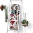 Metal Blanket Ladder, 7-Tier Towel Rack with Ajustable Side Rack, Blanket Rack Stand for Living Room, Bathroom, Quilt Display Ladder Shelf, Farmhouse White