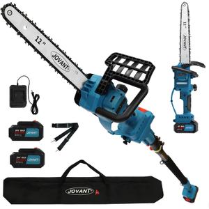 12 Inch Electric Pole Saws for Tree Trimming, 2-in-1 Cordless Pole Saw with 2 x 4.0Ah Battery Powered Chainsaw Lightweight with Shoulder Strap for Thicker Wood Cutting Pruning