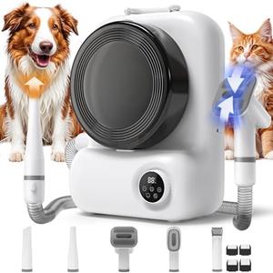 KungFuPet Dog Grooming Vacuum and Dryer, Pet Grooming Vacuum for Dogs with 3 Liter Canister, 15000Pa Suction Dog Vacuum for Shedding Grooming, Extra Space for Storage for 5 Grooming Kits, White