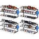 4 Pack Wall Mounted Shoe Rack, 3 Tier Hanging Shoe Rack Holds 48 Pairs, 17"-30"Adjustable Heavy Duty Metal Shoe Organizer Holder with 8 Storage Hooks, Space Saving for Closet Entryway Doorway（Black)
