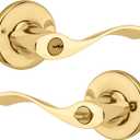 Kwikset Balboa Entry Door Handle with Lock and Key, Secure Keyed Reversible Lever Exterior, for Front Entrance and Bedrooms, Polished Brass, Pick Resistant Smartkey Rekey Security