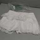 SHENHE Women's Y2K Lace Mini Skirt with Shorts A Line Hight Waisted Ruffle Skirt Skort (Medium, White)