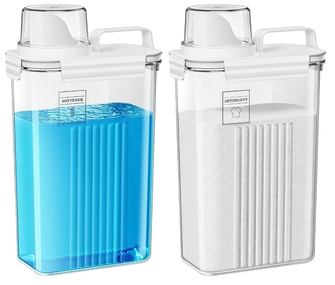 Laundry Detergent Dispenser for Laundry Room,94oz Fabric Softener Dispenser,Liquid Laundry Detergent Container,Laundry Detergent Organizer for Laundry Room Organization with 6 Labels,2 Pack