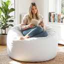 YuppieLife Large Foam Filled Bean Bag Chairs for Kids Teenagers Adults Living Room Gaming Relaxing 4F Machine Washable Lazy Sofa（Ivory