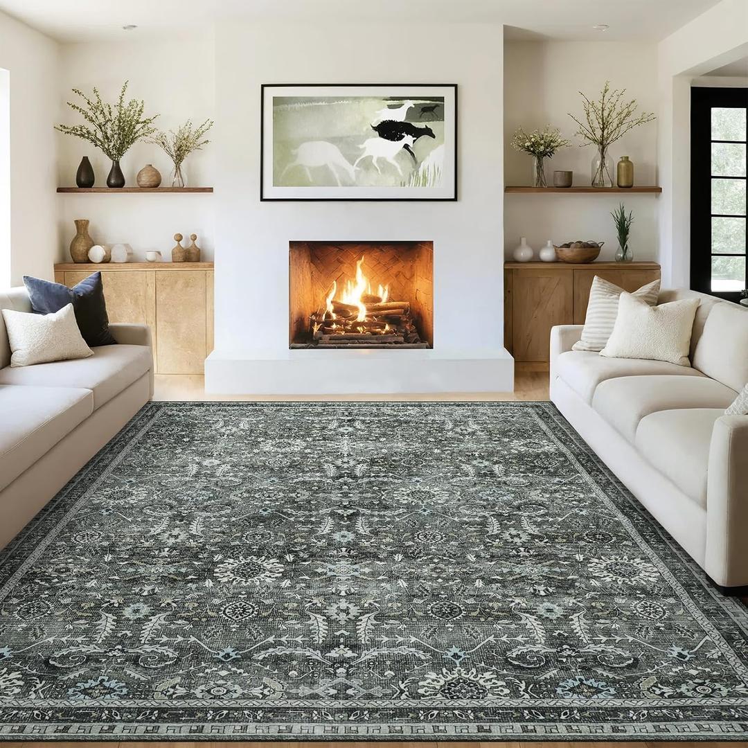 IMIYOKU Washable Rugs Living Room Large, Boho Vintage Living Room Rug Carpet with Non-Slip Backing, Soft Low Pile Area Rugs for Bedroom, 10'x8' Black IMIYOKU Washable Rugs Living Room Large, Boho Vintage Living Room Rug Carpet with Non-Slip Backing, Soft Low Pile Area Rugs for Bedroom, 10'x8' Black