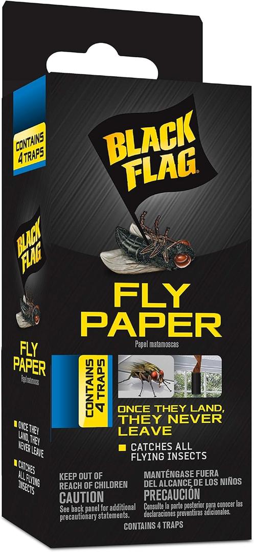 Black Flag Fly Paper, Insect Trap, Ready-to-Use, 4-Count, 24 pack