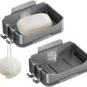 Soap Holder Shower,Bar Soap Holder for Shower, Soap Dishes for Bar Soap,2 Pack Black with 4 Hooks,Nail-Free Sticker Included