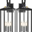 2 Packs 24" Extra Large Dusk to Dawn Light Fixture 3-Light, Black Outdoor Porch Lantern Wall Mounted, Waterproof Modern Outside Wall Sconce Coach Lamp with Tempered Glass for House, E12