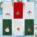 Set of 6 Mix 12 x 18 Inches Christmas Bath Towels Embroidery Soft Hand Bathroom Dish Towels Kitchen Wash Cloths Towel for Bathroom Kitchen Gift