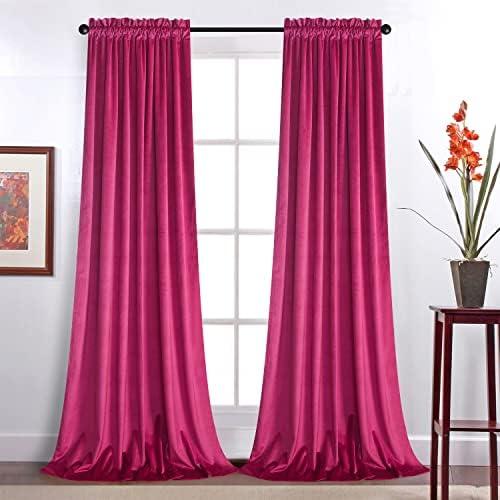 Roslynwood Velvet Berry Curtain 96 inch Length - Curtains Block Light Rod Pocket Thermal Insulated Window Drapes Set for Living Room/Bedroom/Dining Room, W52 x L96, 2 Panels