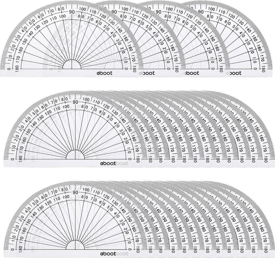 eBoot 28 Pack Clear 180 Degree Plastic Protractors for Angle Measurement, 10 cm