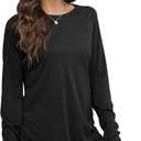 Fisoew Women's Casual Long Sleeve Tops Crew Neck Round Hem Loose T-Shirts Tunic Tops with Thumb Holes (Black, XXXL)