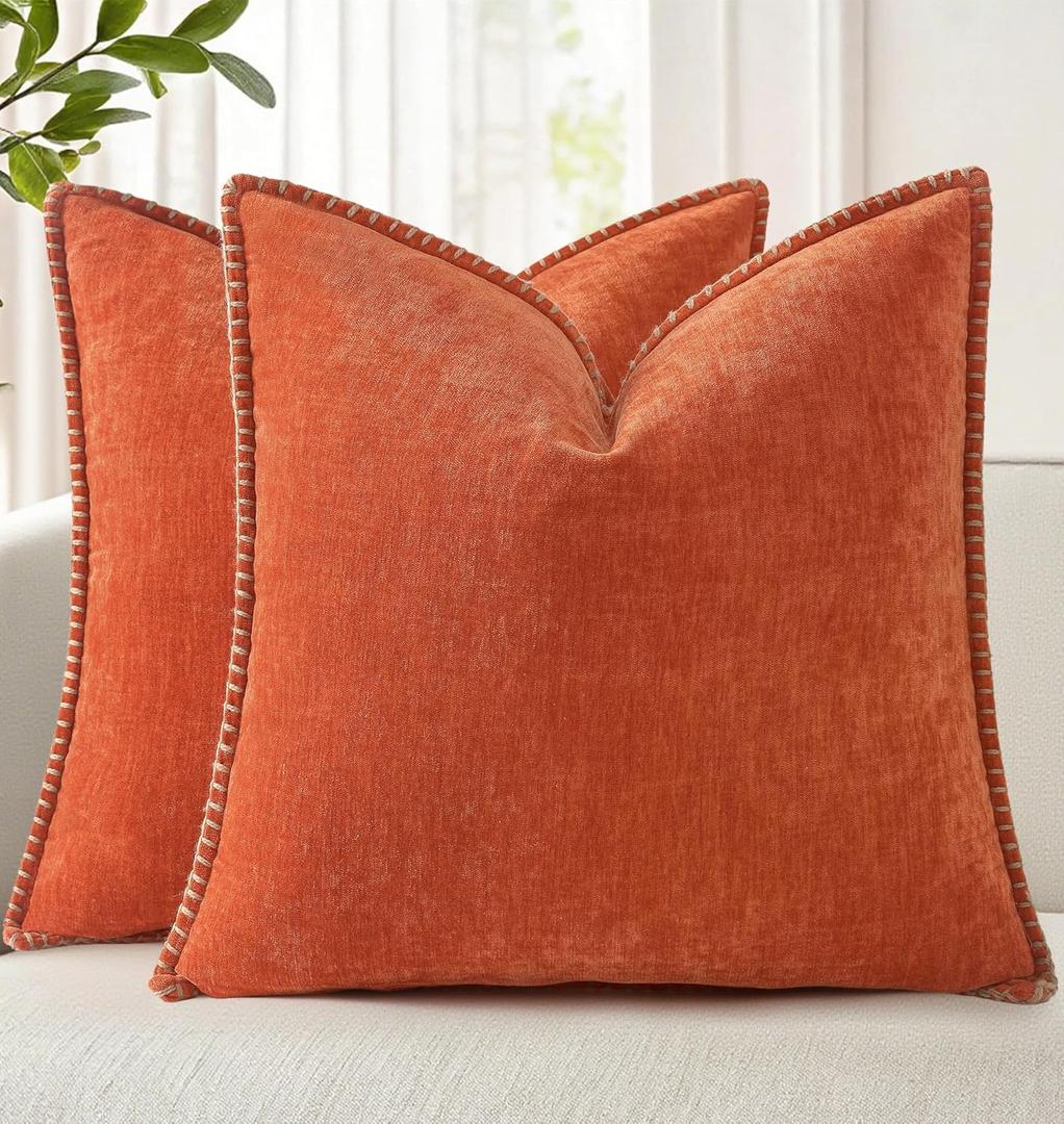decorUhome Decorative Rust Pumpkin Thanksgiving Throw Pillow Covers 20x20 Set of 2, Soft Chenille Jacquard Farmhouse Textured Pillow Covers for Couch Bed Sofa Autumn Harvest Halloween Holiday