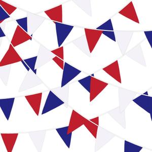MARFOREVER Red White Blue Pennant Garland Flags, 30Pcs Fabric Triangle Flag Banner Bunting Patriotic Hanging Decorations for 4th of July Independence National Day America Birthday USA Party Supplies